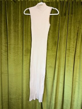 Meshki Creme mock neck Ribbed Knit Sleeveless Bodycon Midi dress Large $128